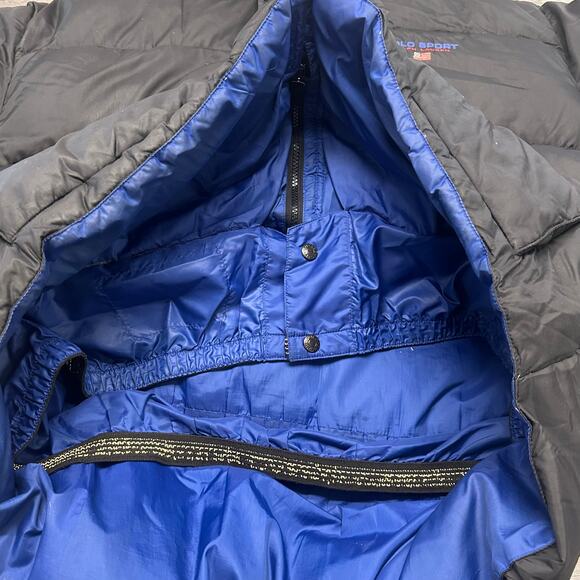 Vintage 90s Polo Sport Ralph Lauren Black Blue Mens XL Zip Up Down Puffer Jacket - Picture 4 of 13